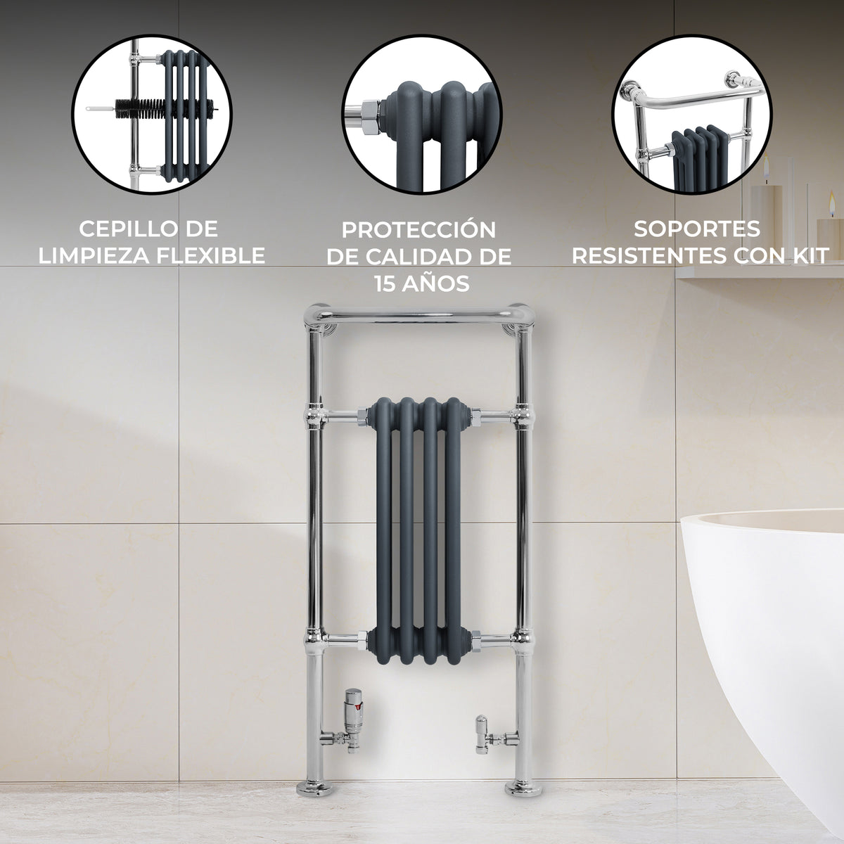 Radiador Toallero Tradicional – 950mm x 480mm – Gris Antracita
