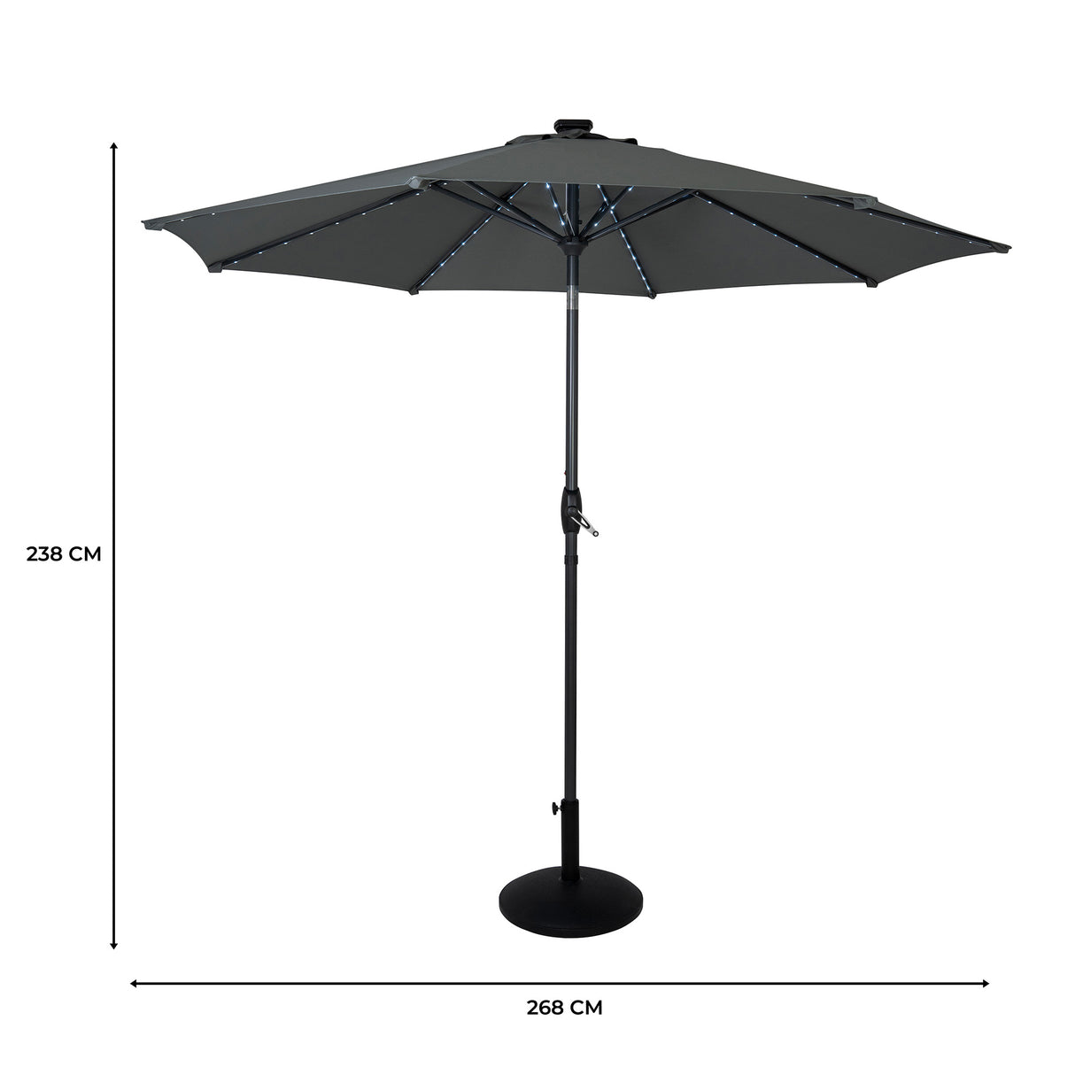 Parasol LED Inclinable 2,7 m con Base – Gris