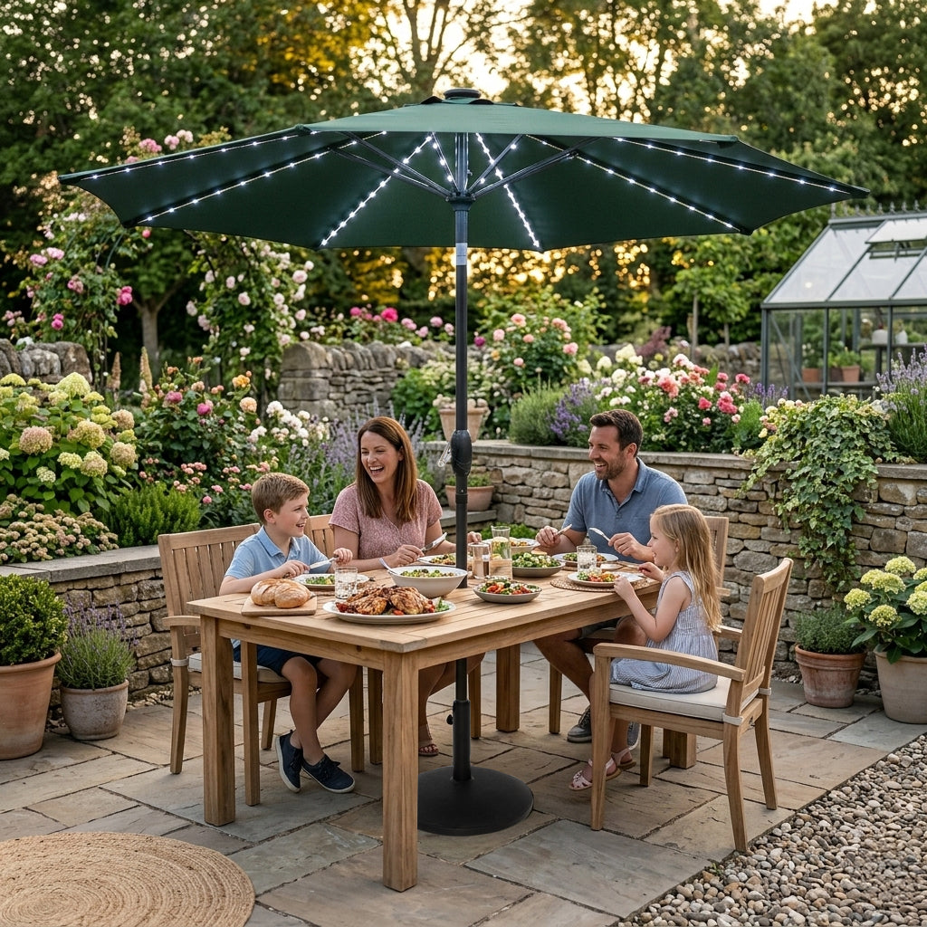 Parasol LED Inclinable 2,7 m con Base – Verde