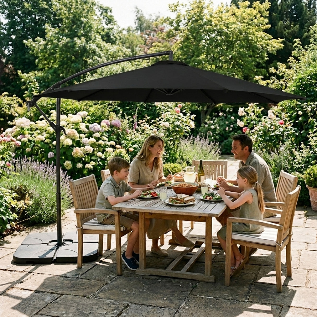 Parasol Excéntrico de 3 m con Base Cuadrada – Negro