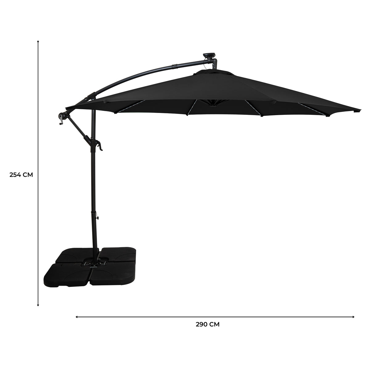 Parasol Excéntrico LED 3 m con Base Cuadrada – Negro