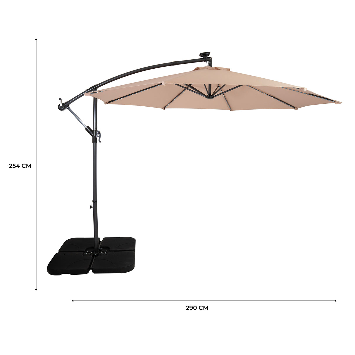 Parasol Excéntrico LED 3 m con Base Cuadrada – Beige