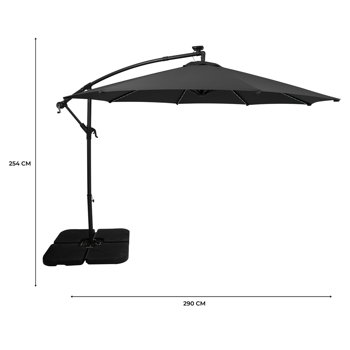 Parasol Excéntrico LED 3 m con Base Cuadrada – Gris