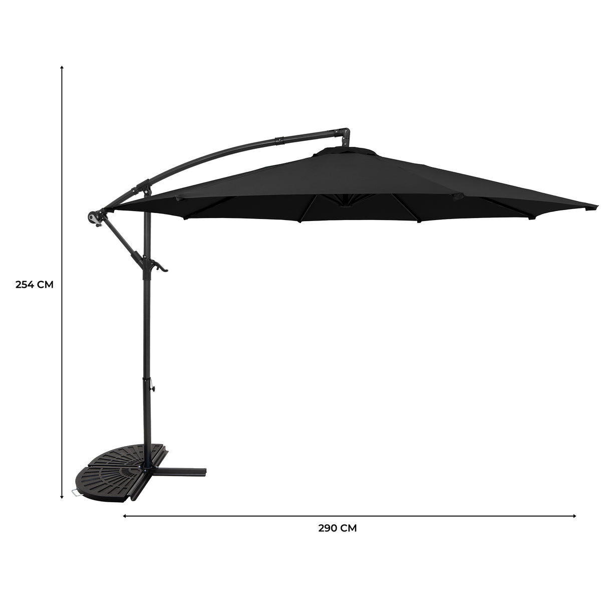 Parasol Excéntrico de 3 m con Base de Medio Abanico – Negro