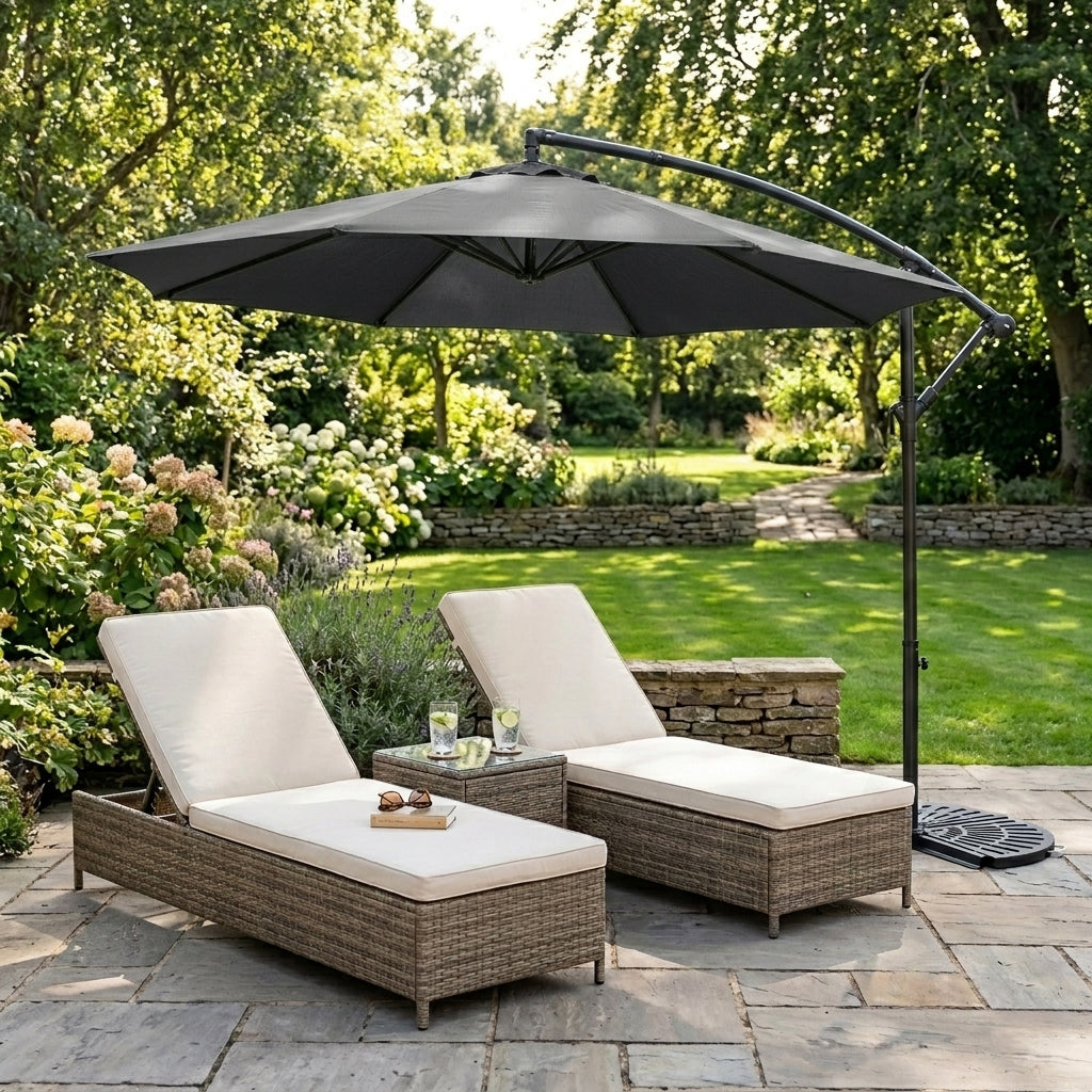 Parasol Excéntrico de 3 m con Base de Medio Abanico – Gris