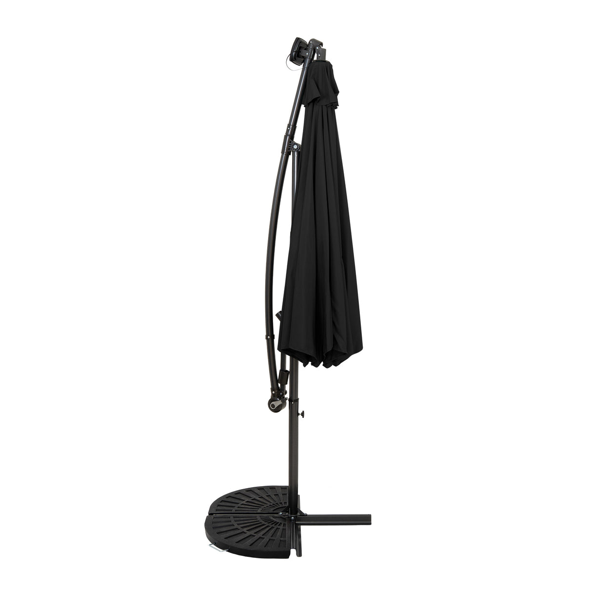 Parasol Excéntrico LED de 3 m con Base de Medio Abanico – Negro