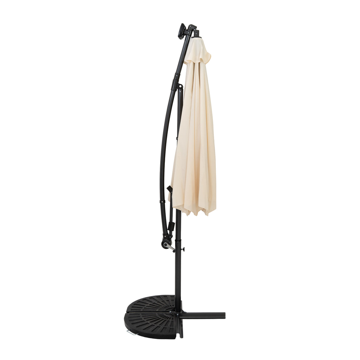 Parasol Excéntrico LED de 3 m con Base de Medio Abanico – Crema