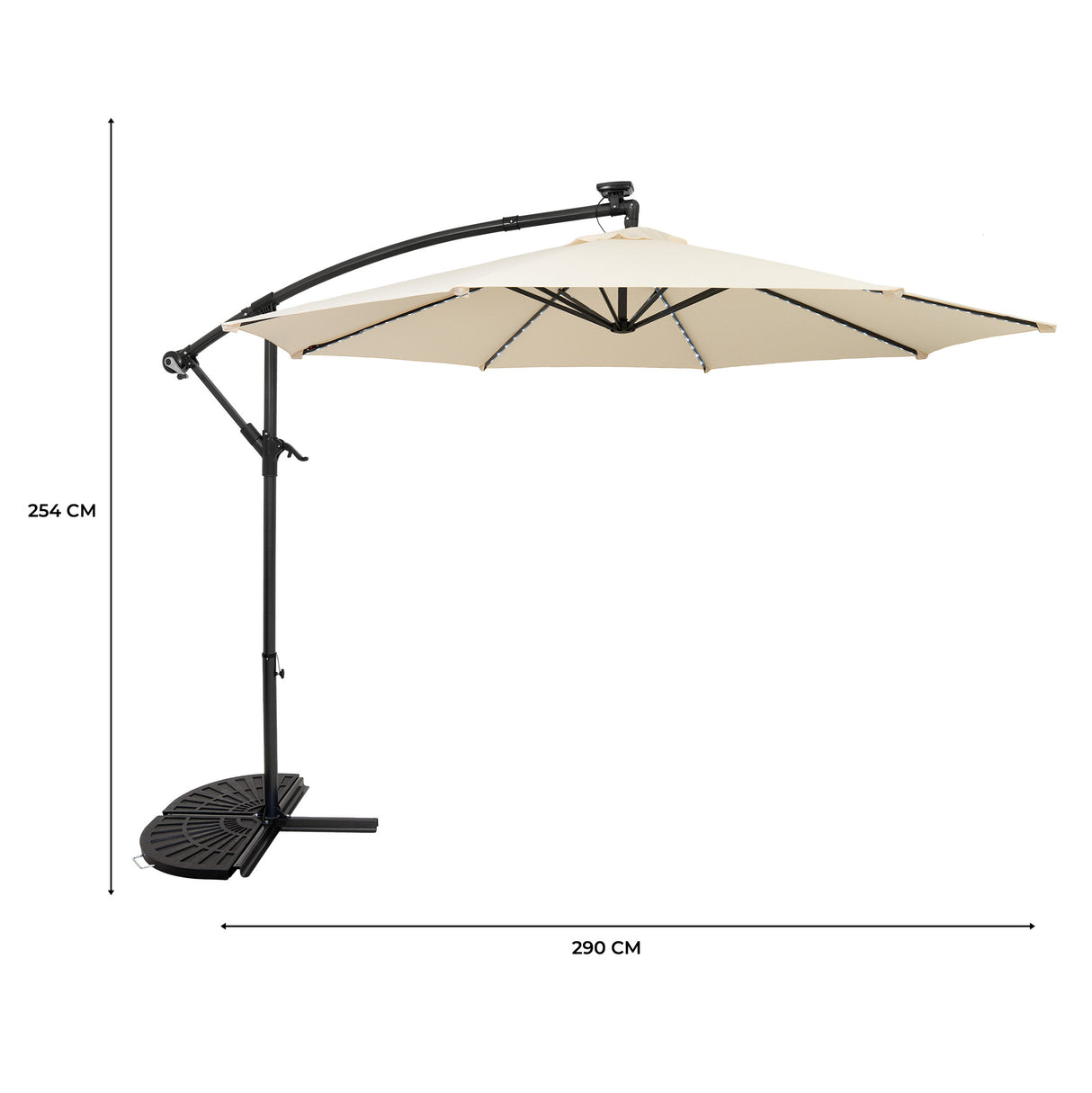 Parasol Excéntrico LED de 3 m con Base de Medio Abanico – Crema