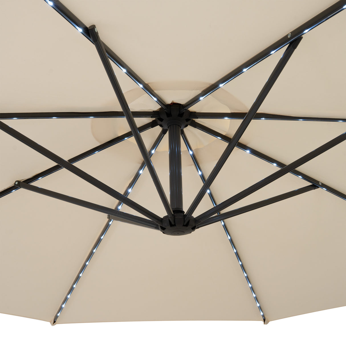 Parasol Excéntrico LED de 3 m con Base de Medio Abanico – Crema
