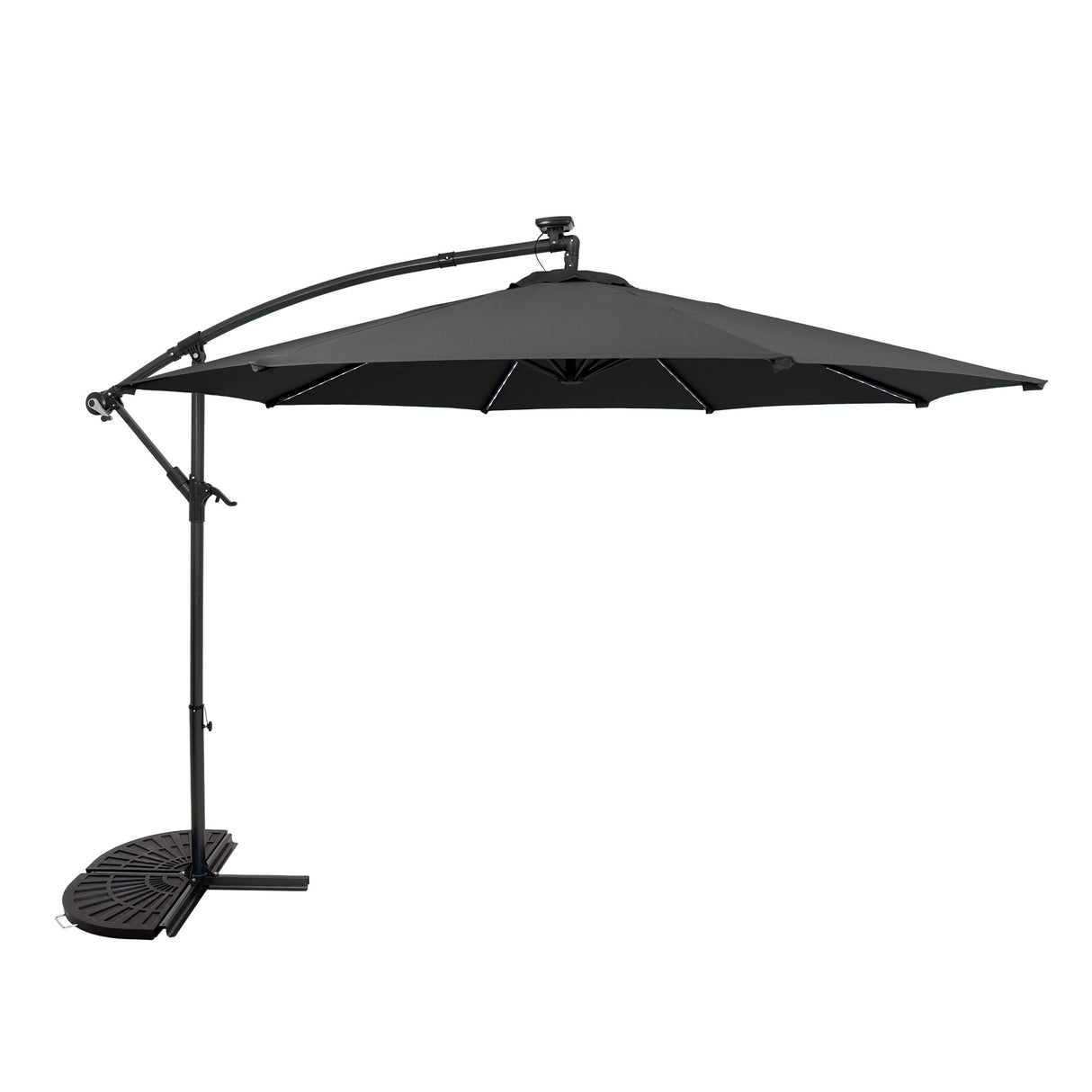 Parasol Excéntrico LED de 3 m con Base de Medio Abanico – Gris