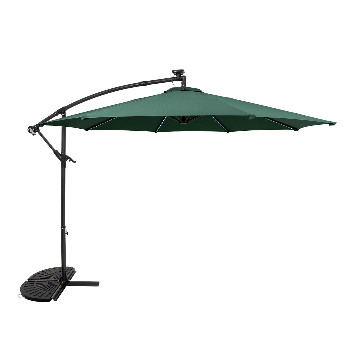 Parasol Excéntrico LED de 3 m con Base de Medio Abanico – Verde
