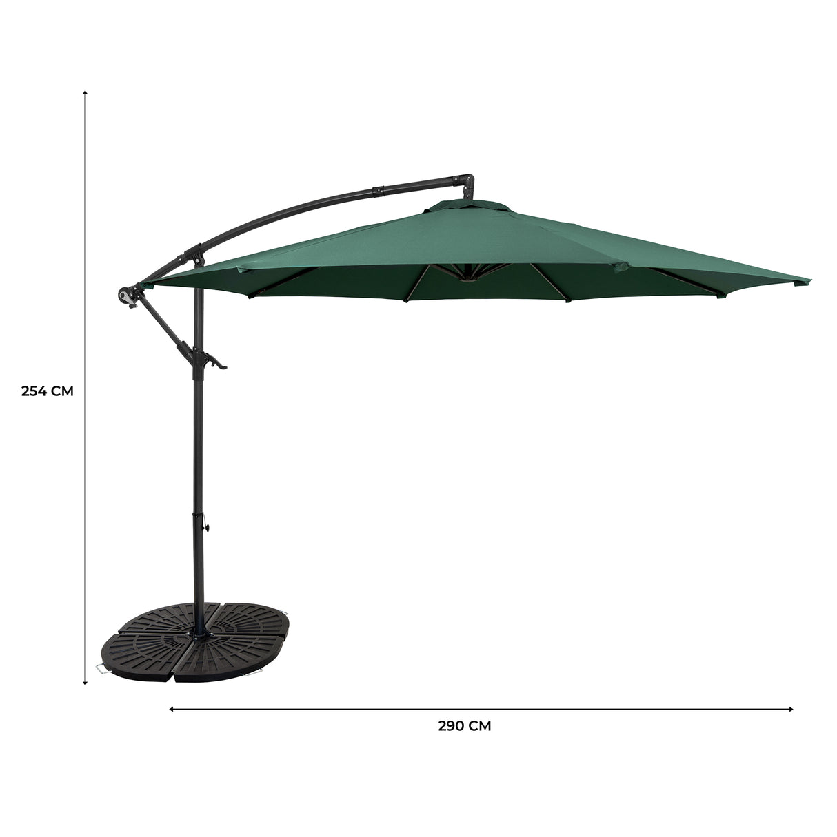 Parasol Excéntrico de 3 m con Base de Abanico Completo – Verde
