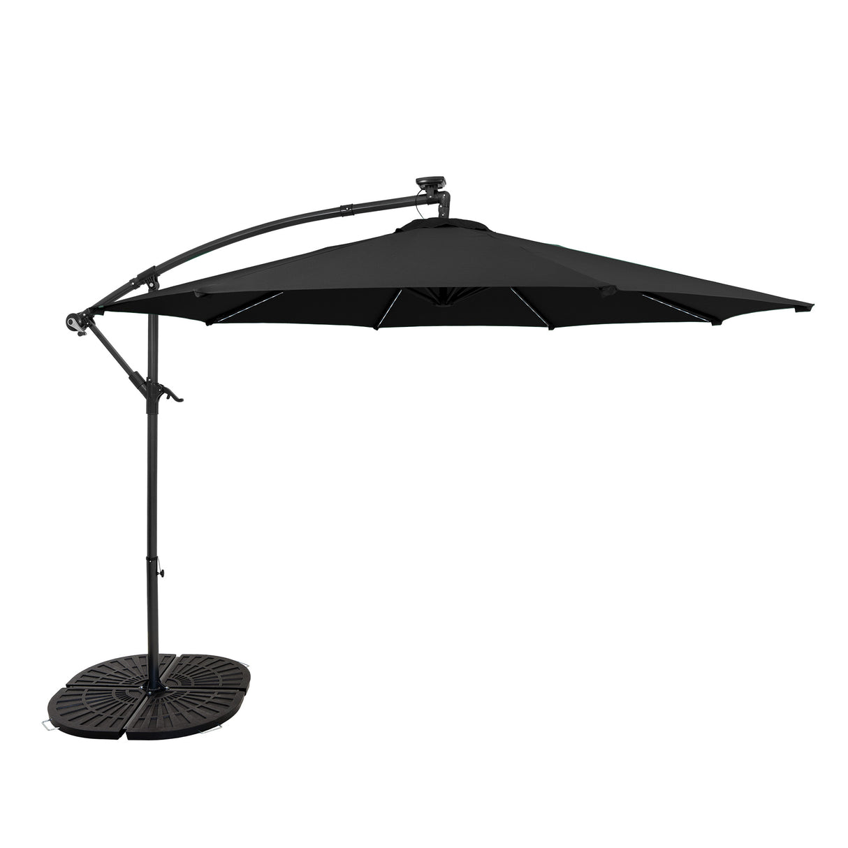 Parasol Excéntrico LED de 3 m con Base de Abanico Completo – Negro