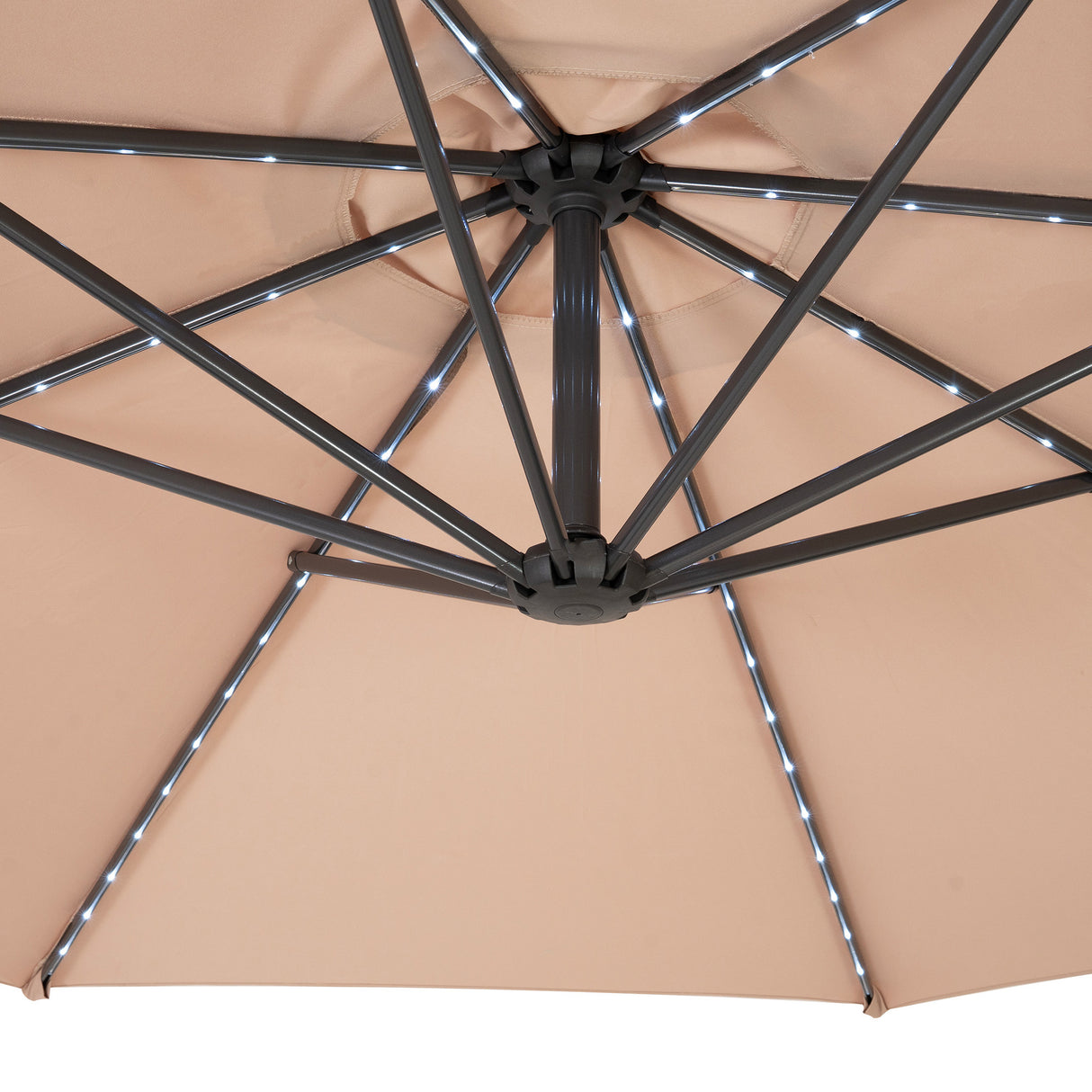 Parasol Excéntrico LED de 3 m con Base de Abanico Completo – Beige