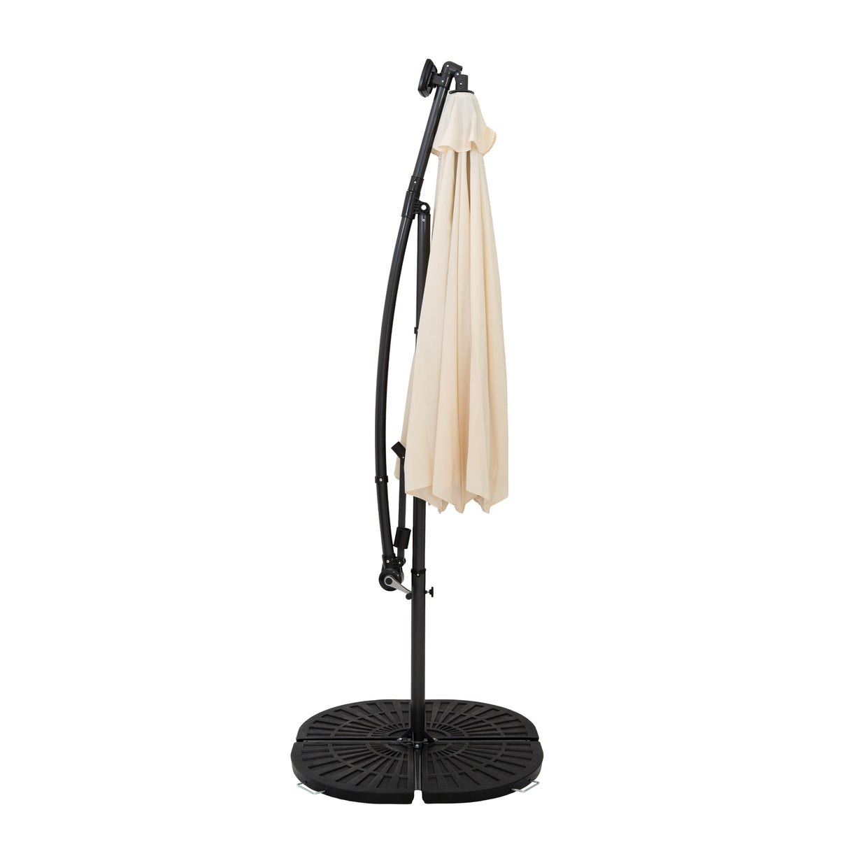 Parasol Excéntrico LED de 3 m con Base de Abanico Completo – Crema