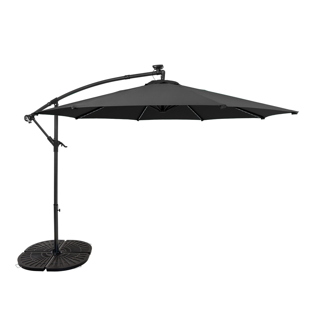 Parasol Excéntrico LED de 3 m con Base de Abanico Completo – Gris