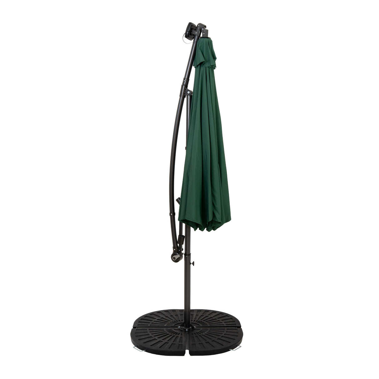 Parasol Excéntrico LED de 3 m con Base de Abanico Completo – Verde