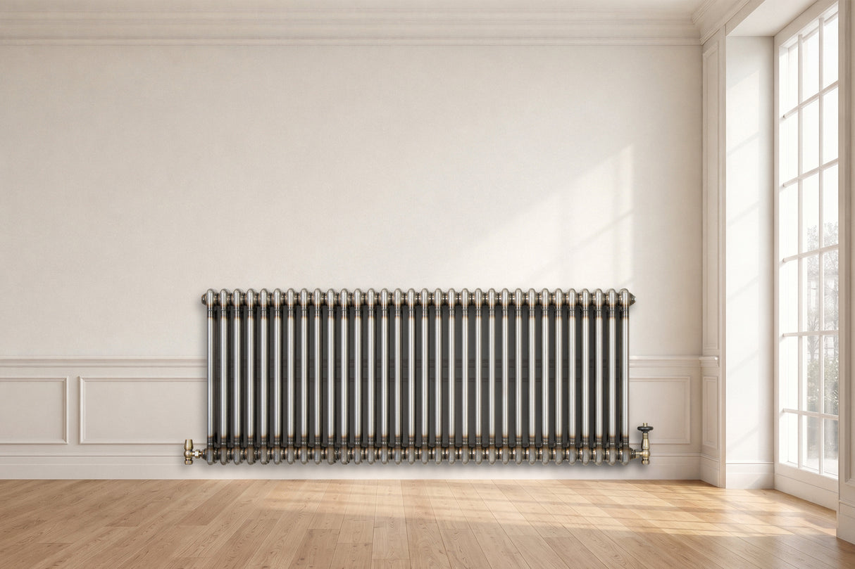 Radiador Tradicional de 2 Columnas y Válvulas - 600 x 1460mm - Metal Crudo