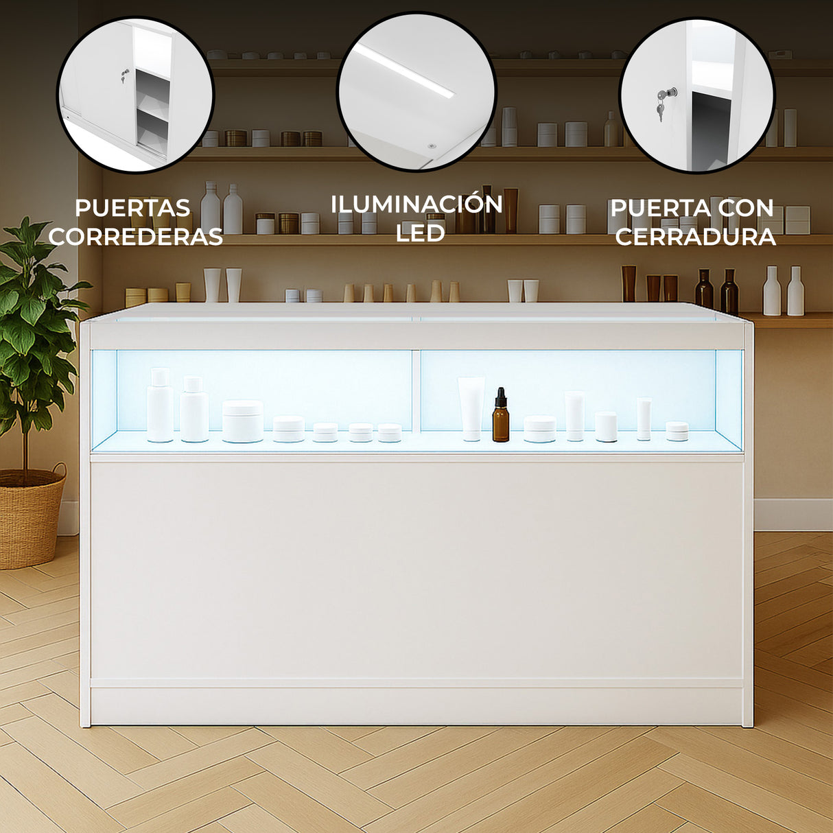 Mostrador Comercial con Luz LED B1500 – Blanco