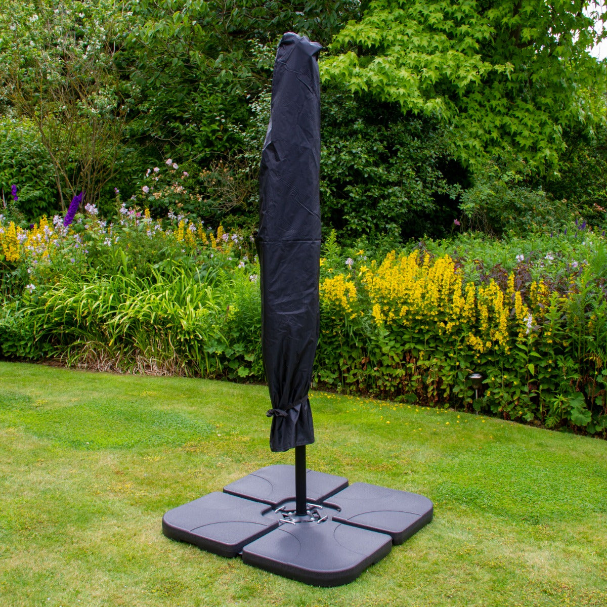 Sombrilla Voladiza de 3m con Luces LED y Base Cuadrada - Gris