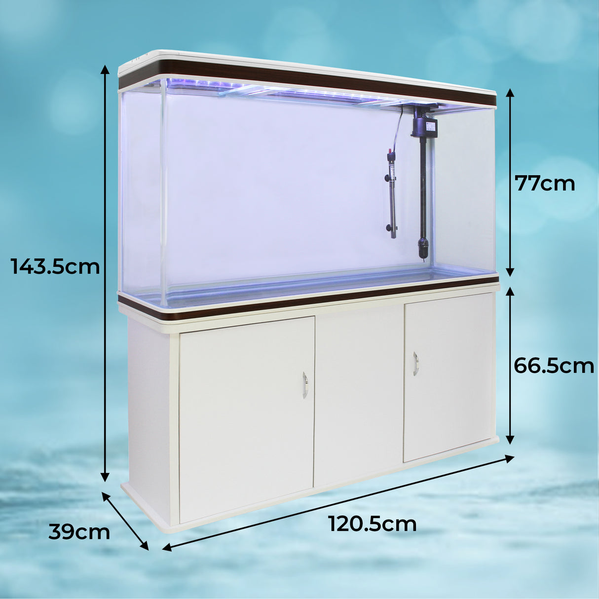 Acuario de 300L con Mueble Blanco, Accesorios y Grava Azul
