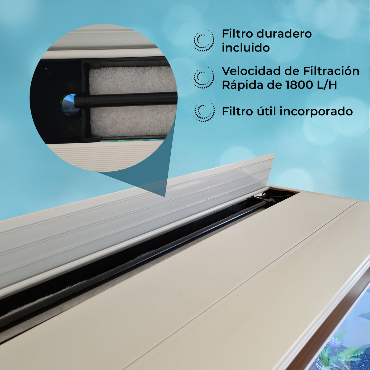 Acuario de 300L con Mueble Blanco, Accesorios y Grava Negra