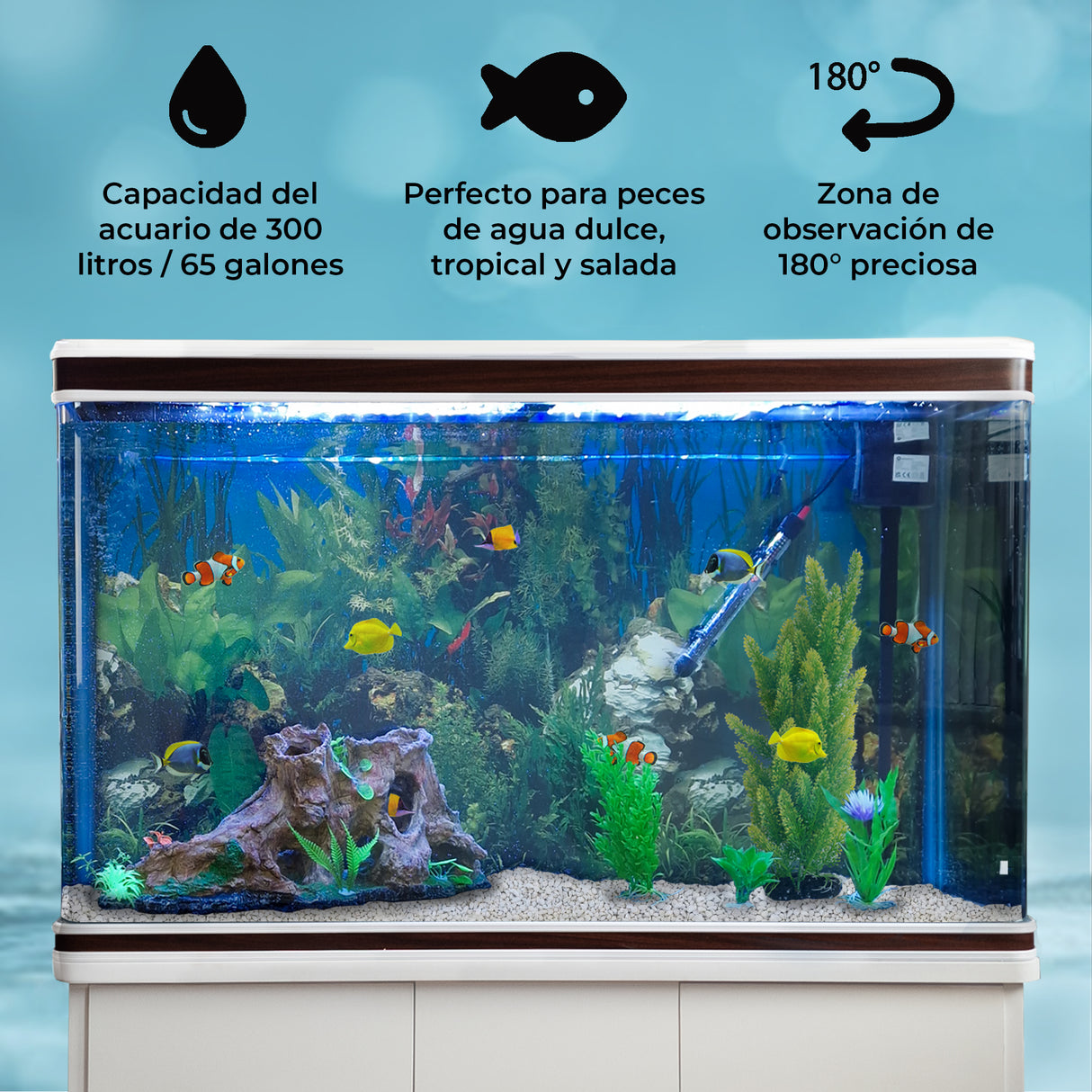 Acuario de 300L con Mueble Blanco, Accesorios y Grava Blanca