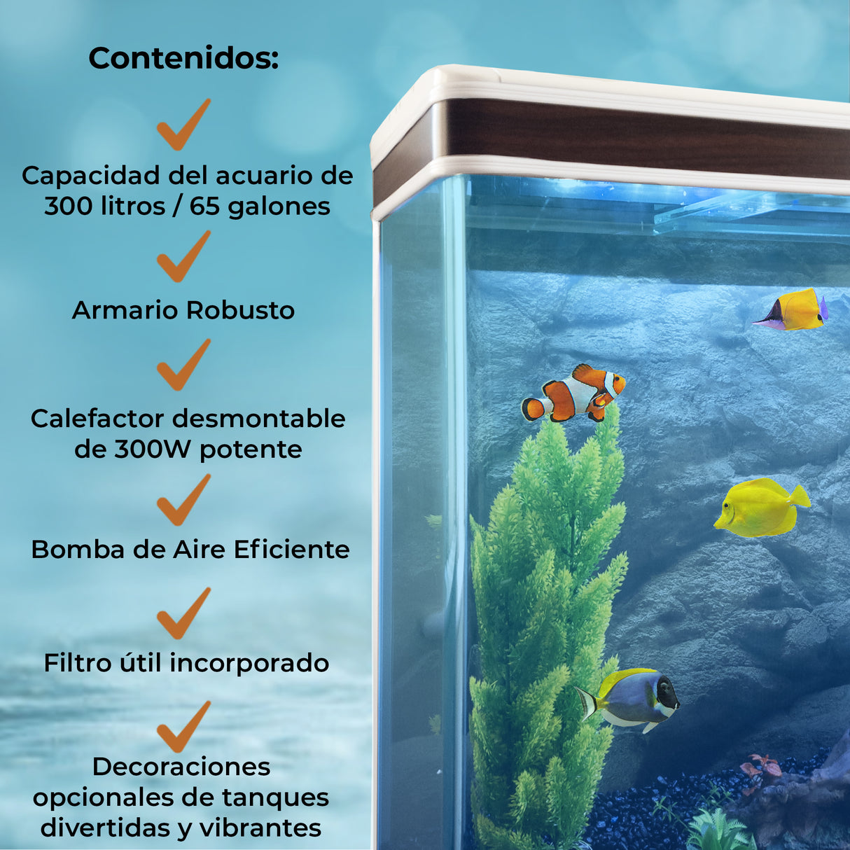 Acuario de 300L con Mueble Blanco, Accesorios y Grava Blanca