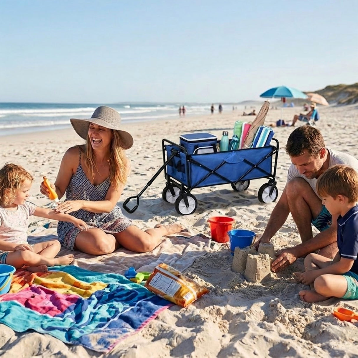 Carrito Plegable Todoterreno para Playa y Festivales Azul