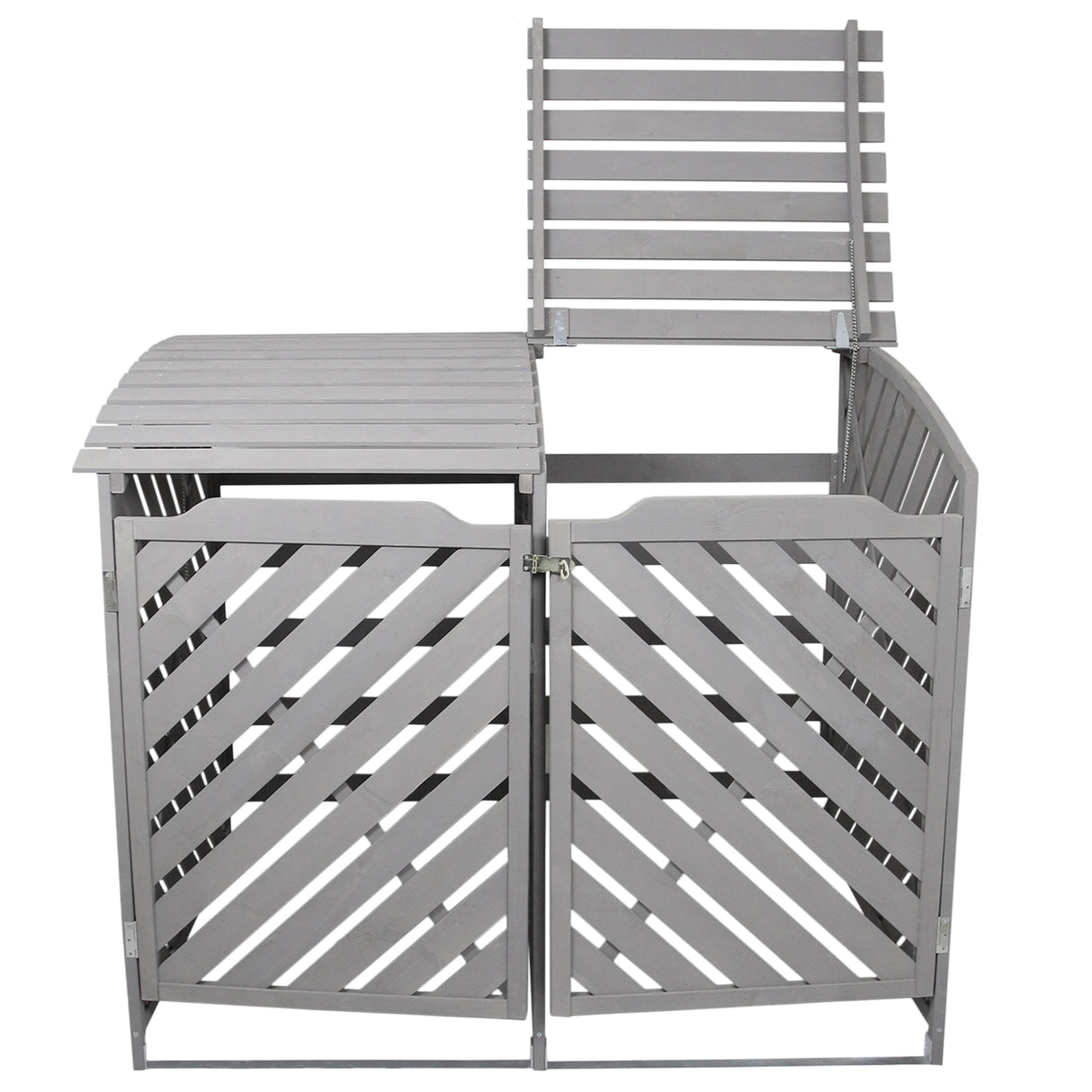 Doble Cobertizo Contenedor de Basura Madera Gris Lavado Almacenamiento Exterior