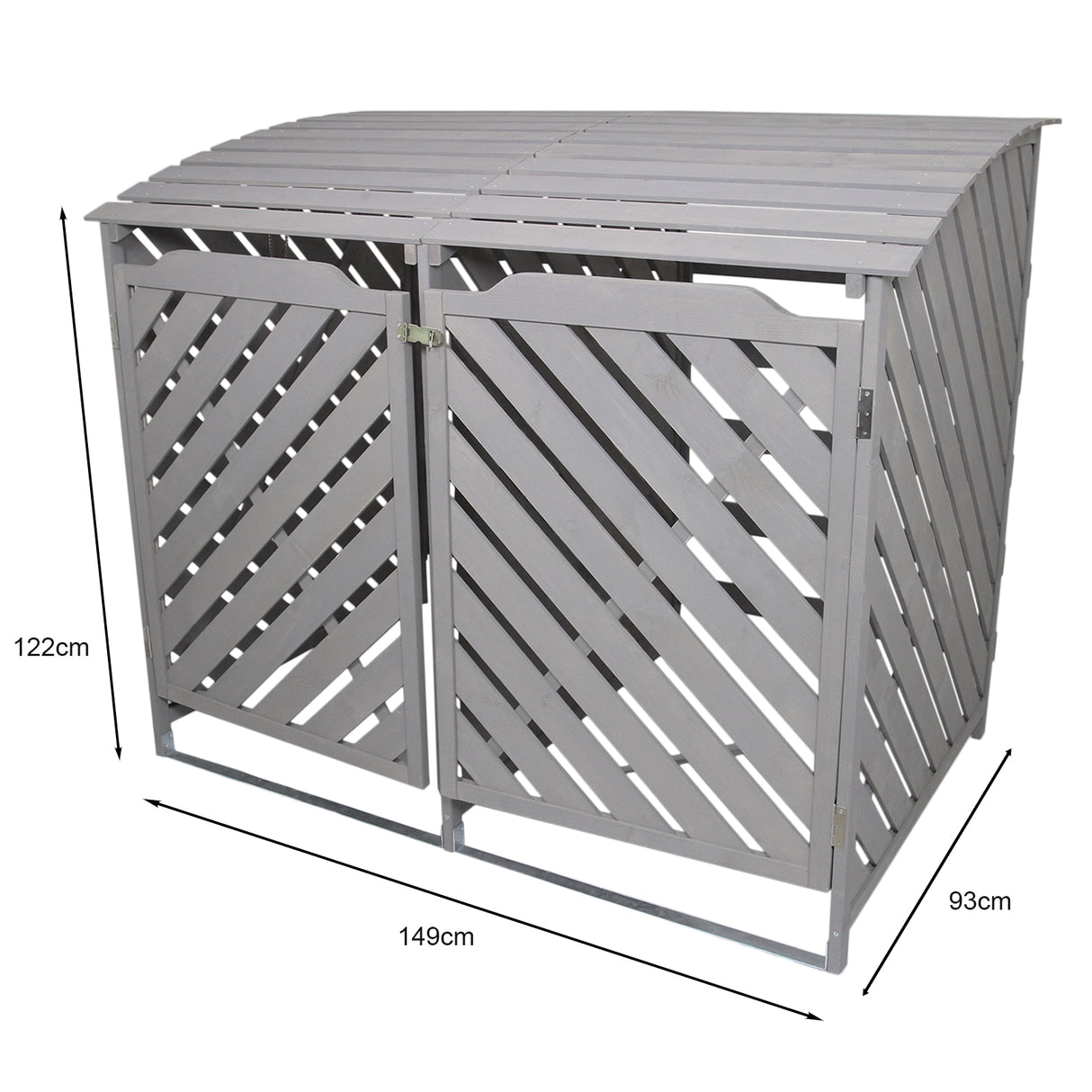 Doble Cobertizo Contenedor de Basura Madera Gris Lavado Almacenamiento Exterior