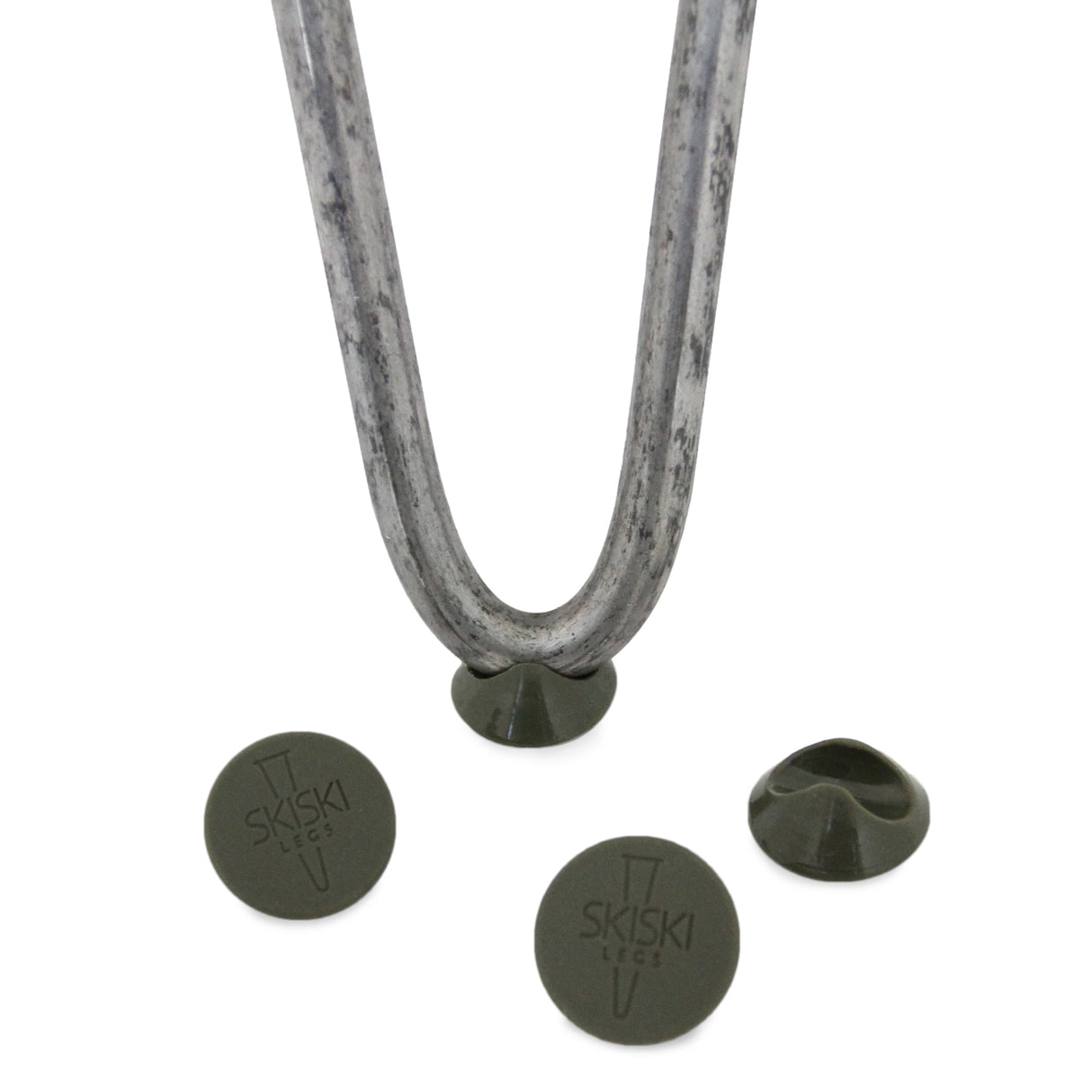 Protectores de patas de horquilla en color gris, de material resistente, con forma cónica y superficie texturizada para mejor agarre