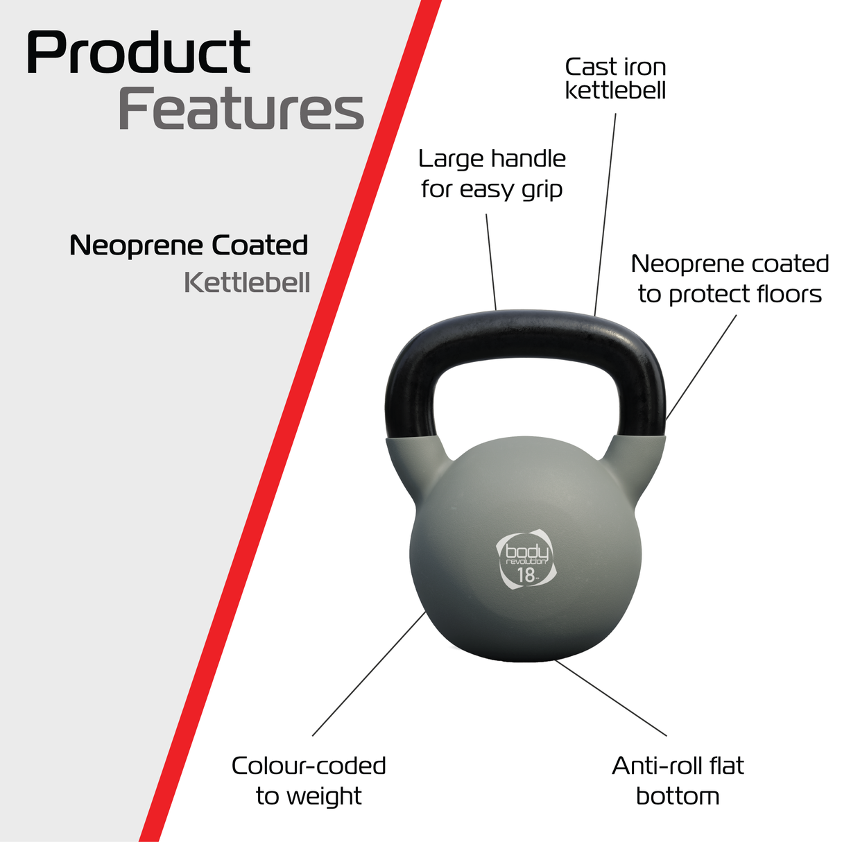 Pesa Rusa Kettlebell de Neopreno Body Revolution - 18kg