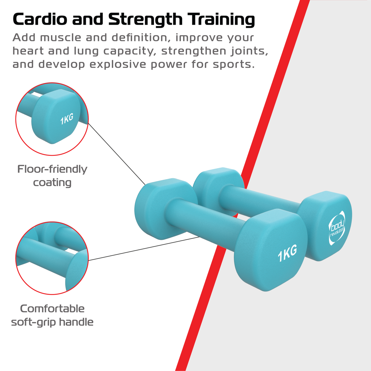 2x Mancuernas de neopreno de 1 kg