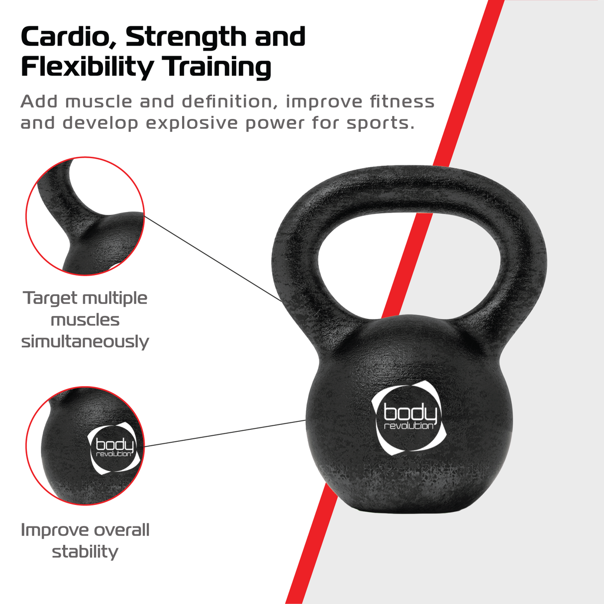 Pesa rusa kettlebell de hierro fundido de 8 kg, color negro mate, con mango ergonómico para un agarre cómodo y seguro