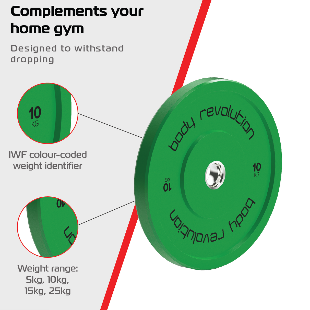 Juego de 2 Discos Bumper Olímpicos de 10 kg Body Revolution – Verde