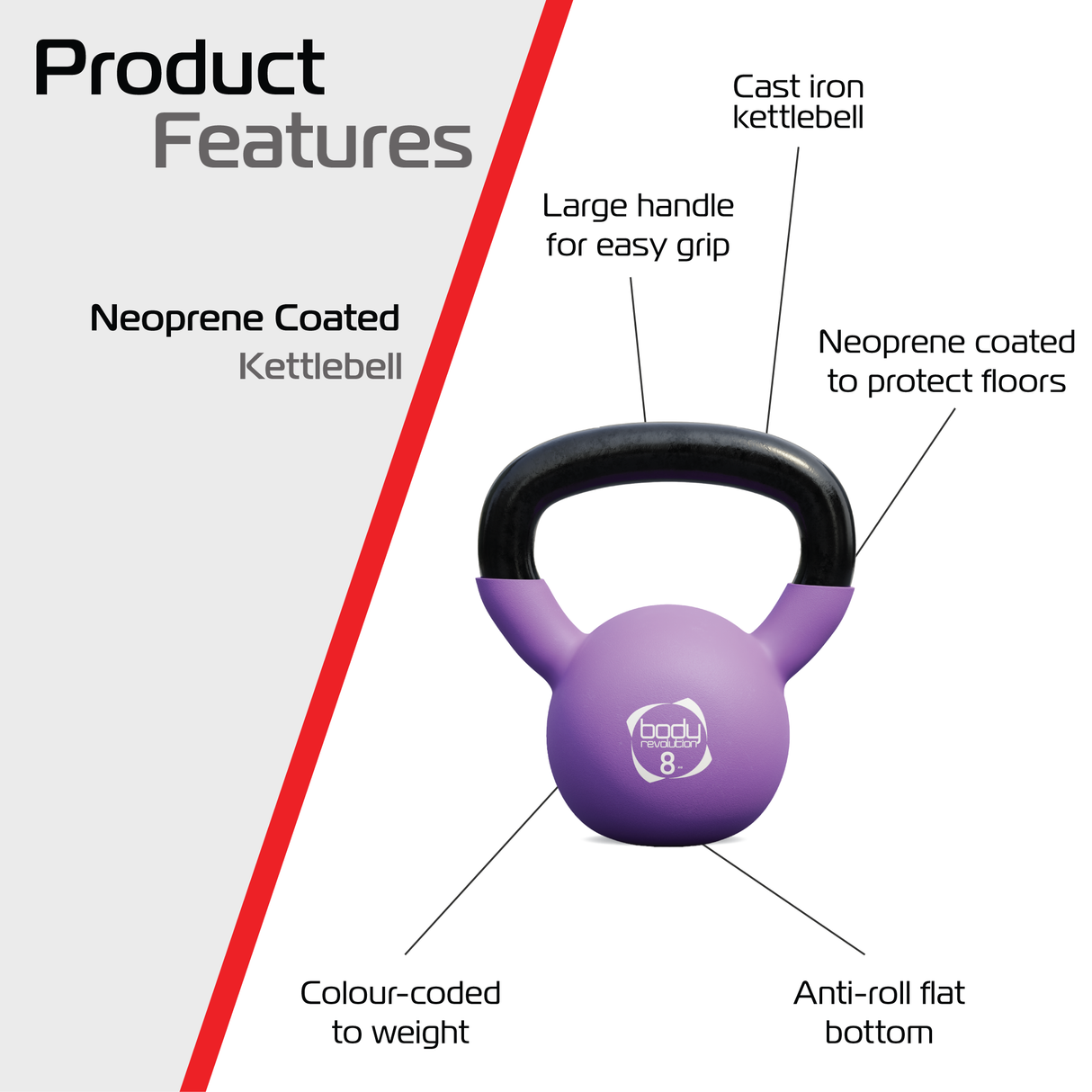 Pesa Rusa Kettlebell de Neopreno Body Revolution - 8 kg