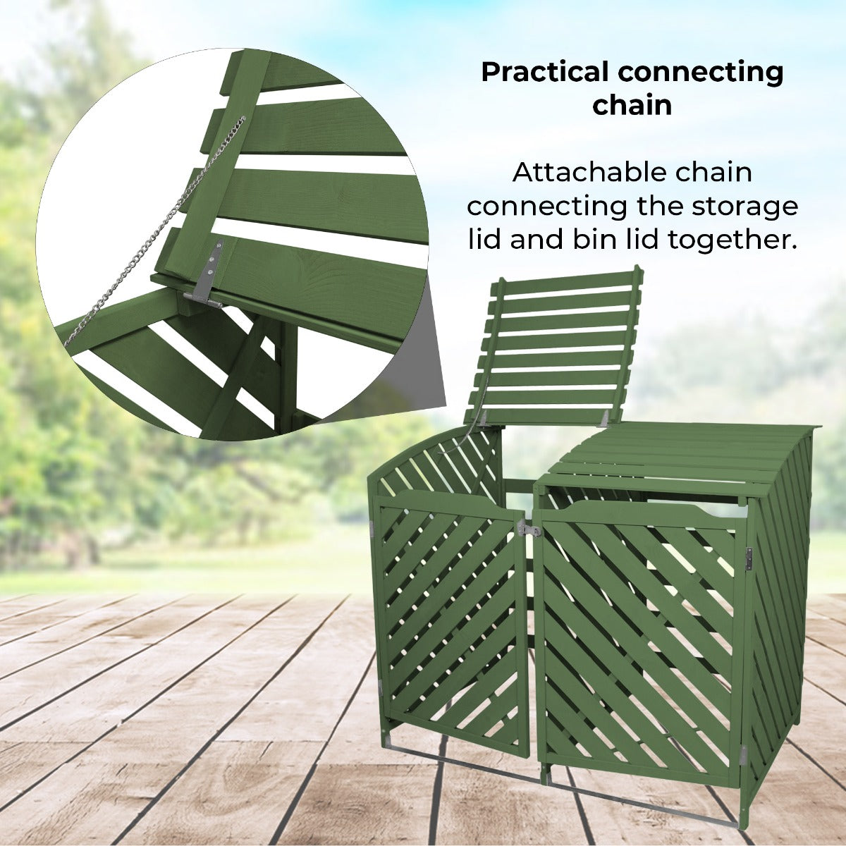 Doble Cobertizo Contenedor de Basura Madera Verde Salvia Almacenamiento Exterior