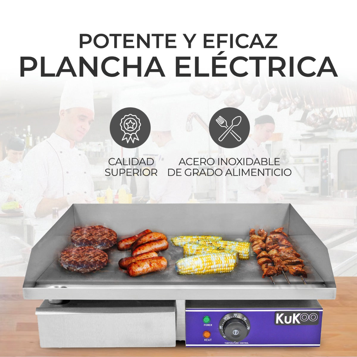 Plancha Eléctrica de Cocina Kukoo 50cm de Acero Inoxidable