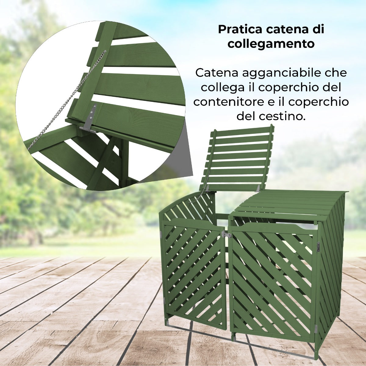 Doble Cobertizo Contenedor de Basura Madera Verde Salvia Almacenamiento Exterior