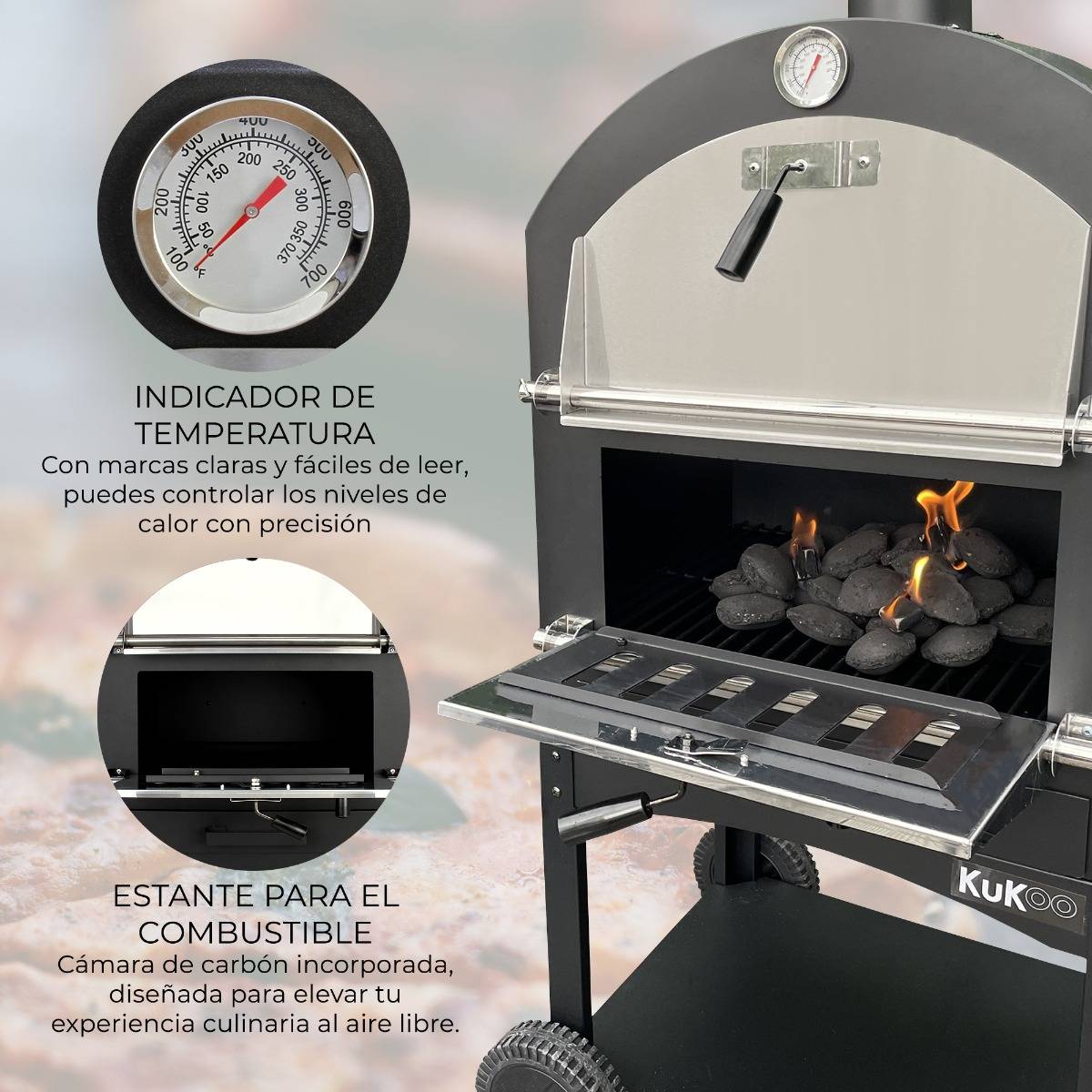 Horno de Acero Multifunción para Pizza con Pala y Cubierta Impermeable