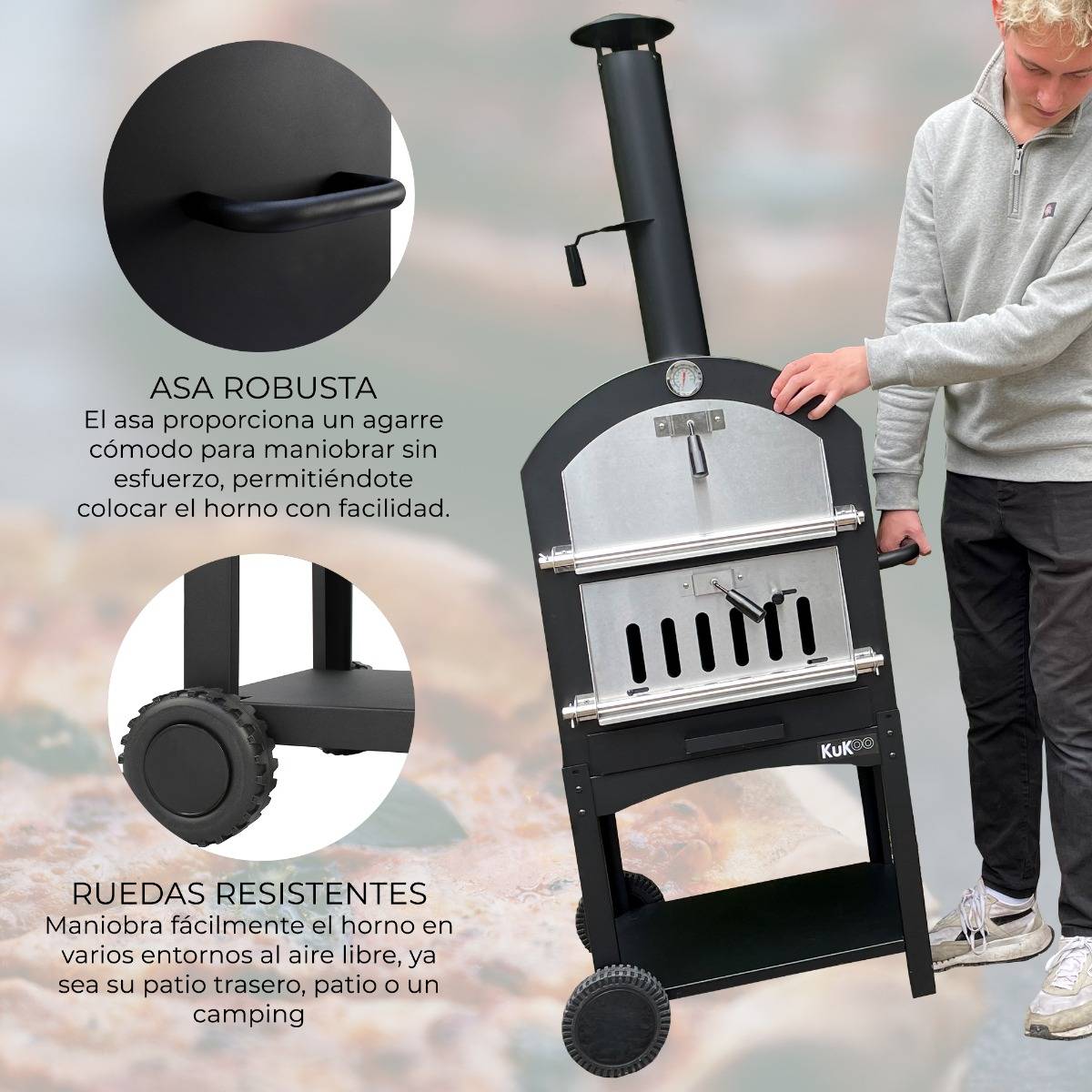 Horno de Acero Multifunción para Pizza con Pala y Cubierta Impermeable