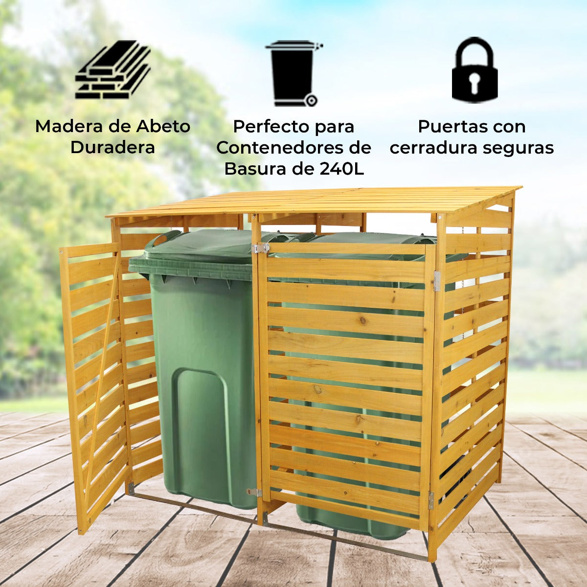 Doble Cobertizo para Contenedores de Basura de Madera para 2 Contenedores 240L