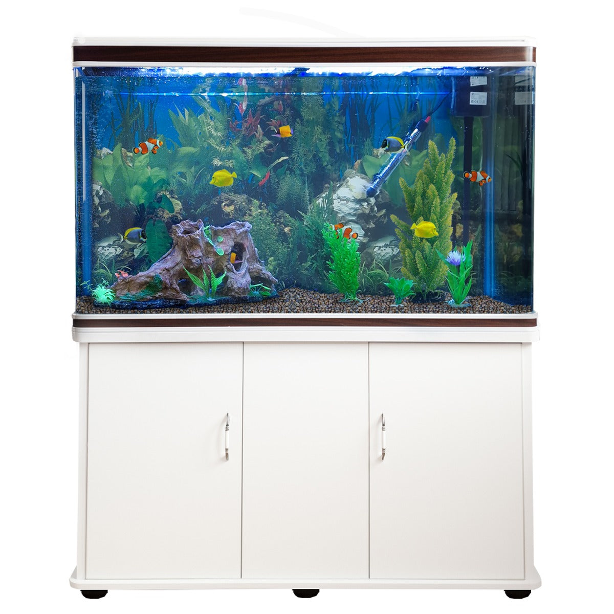 Acuario de 300L con Mueble Blanco, Accesorios y Grava Natural