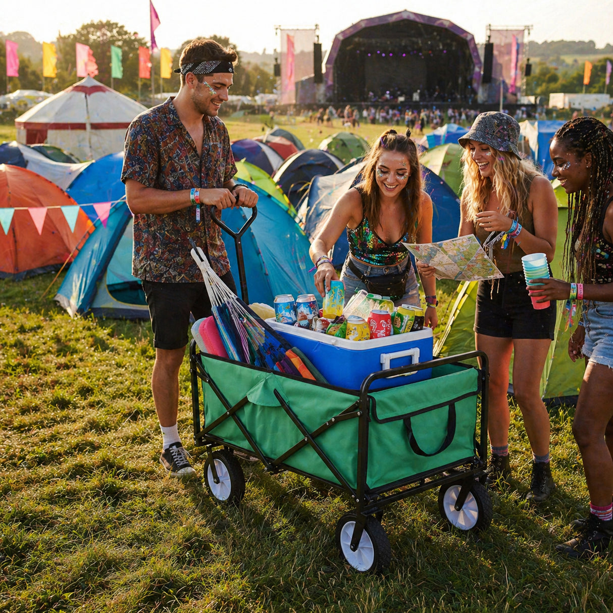 Carrito Plegable Todoterreno para Playa y Festivales Verde