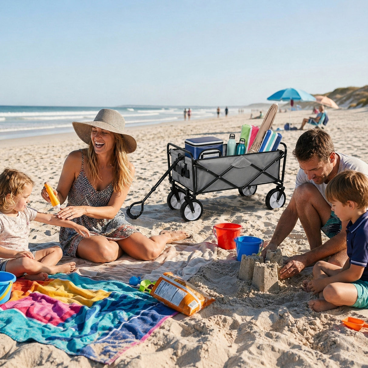 Carrito Plegable Todoterreno para Playa y Festivales Gris