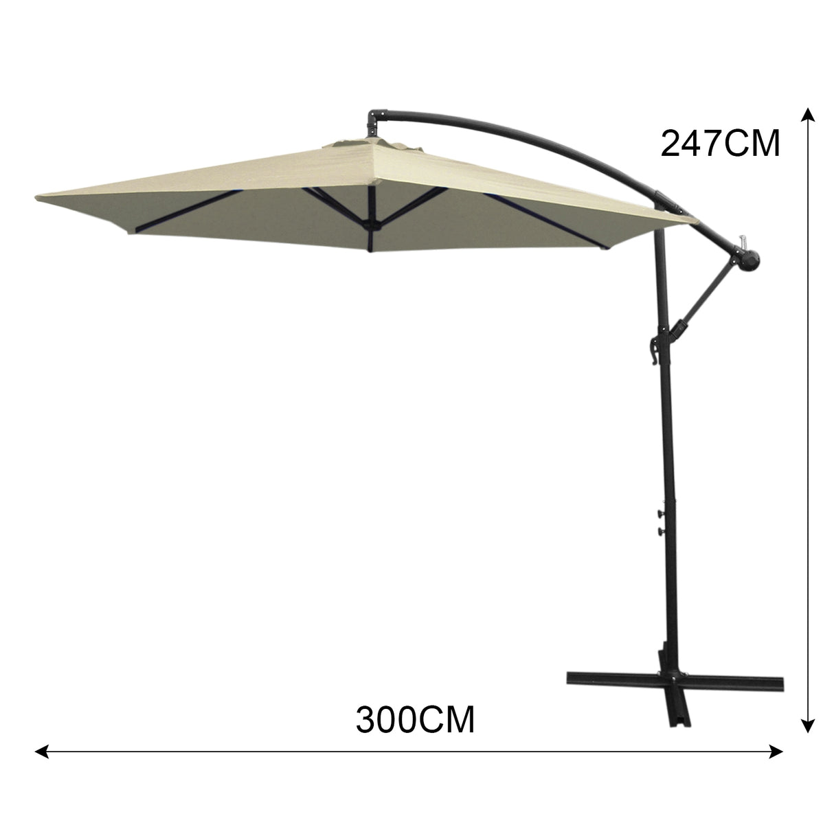 Sombrilla Voladiza Crema 3 m con Manivela, Base Cuadrada y Cubierta Gratis