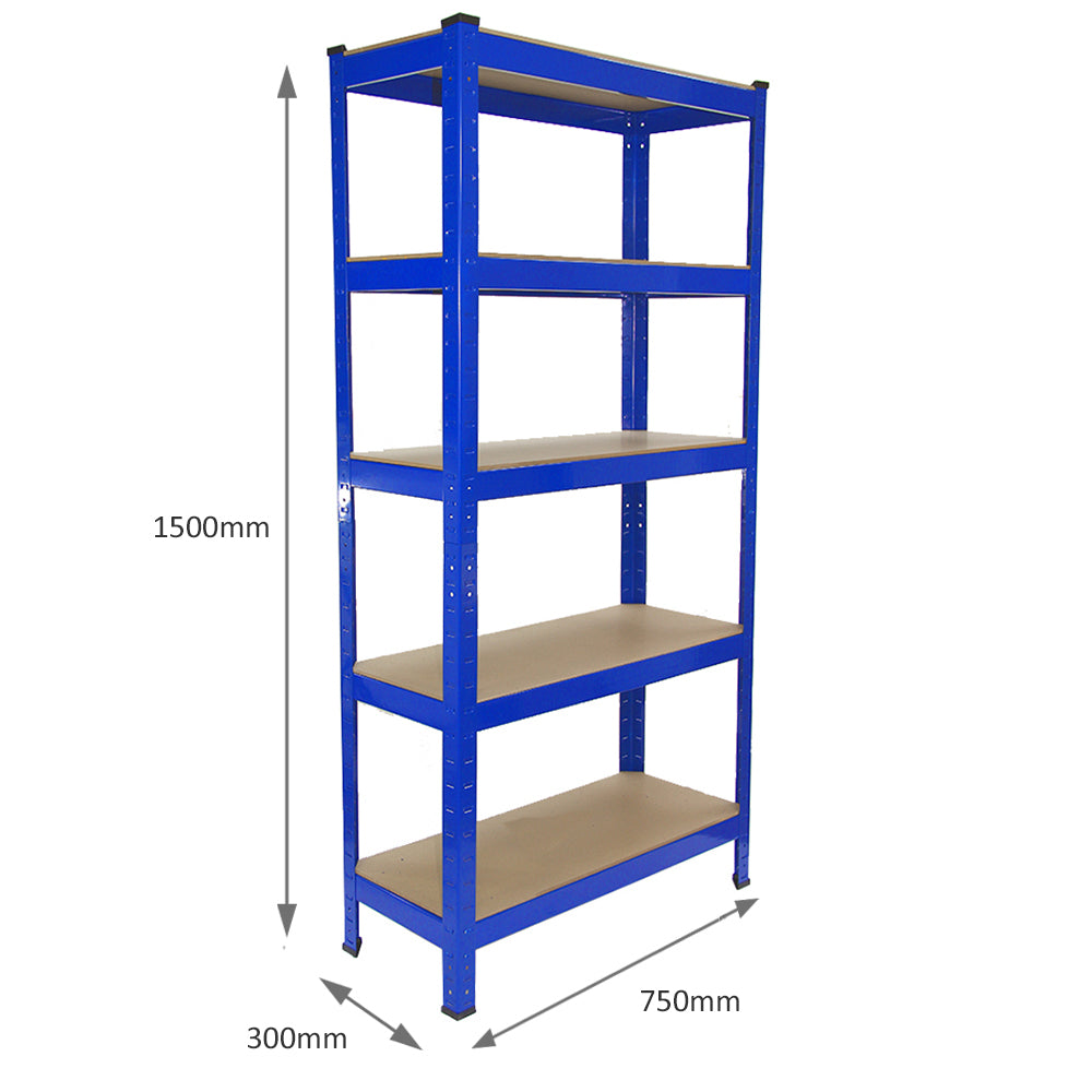 5 Estanterías de Acero T-Rax Azules Sin Tornillos 75cm x 30cm