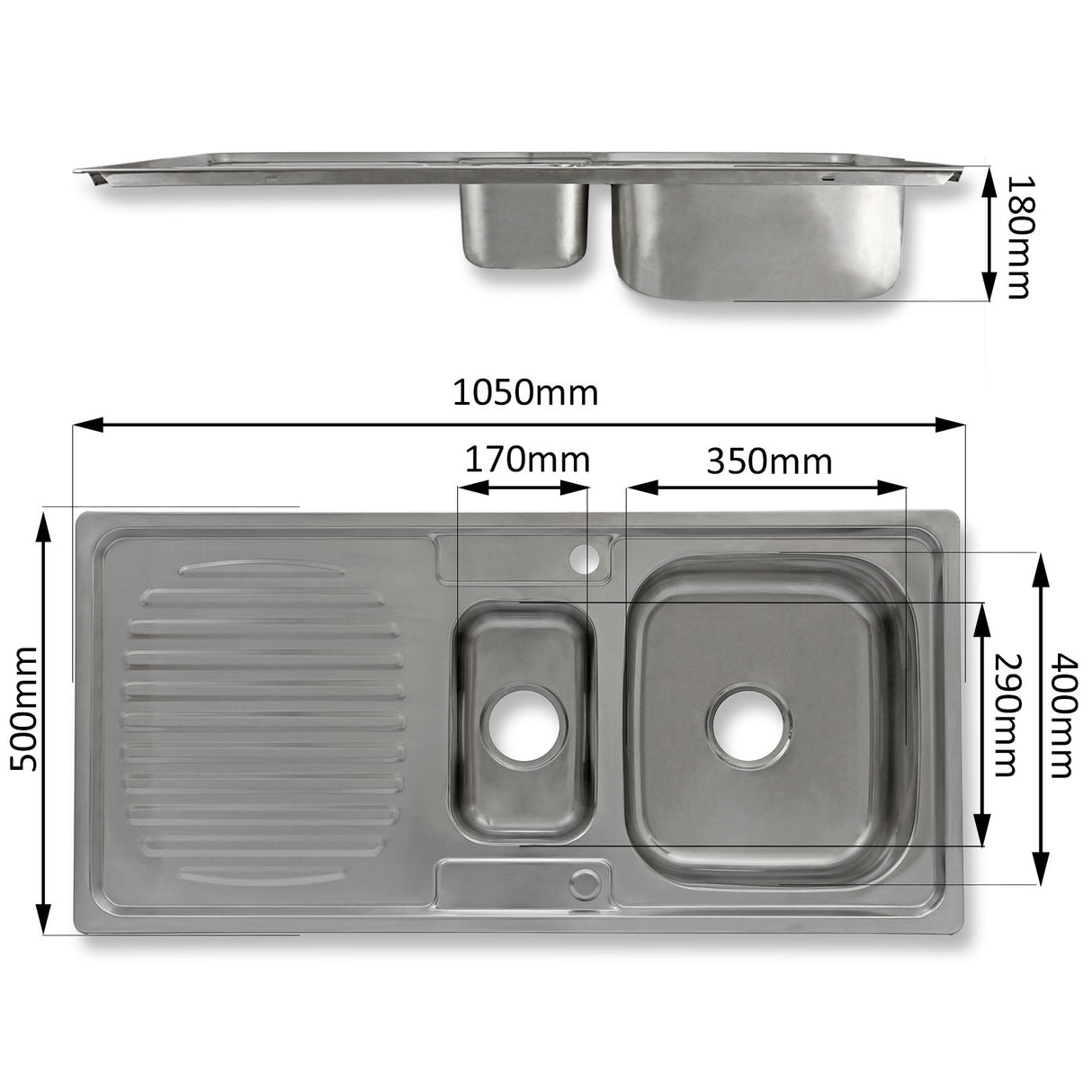 Fregadero de Cocina en Acero Inoxidable 105cm x 50cm con Grifo Rainbow