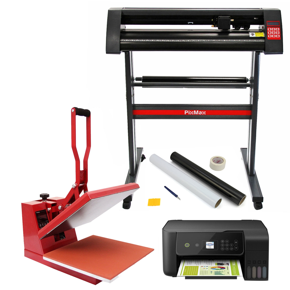 Plotter para Corte de Vinilo PixMax, Impresora, Prensa de 38cm y Kit Weeding